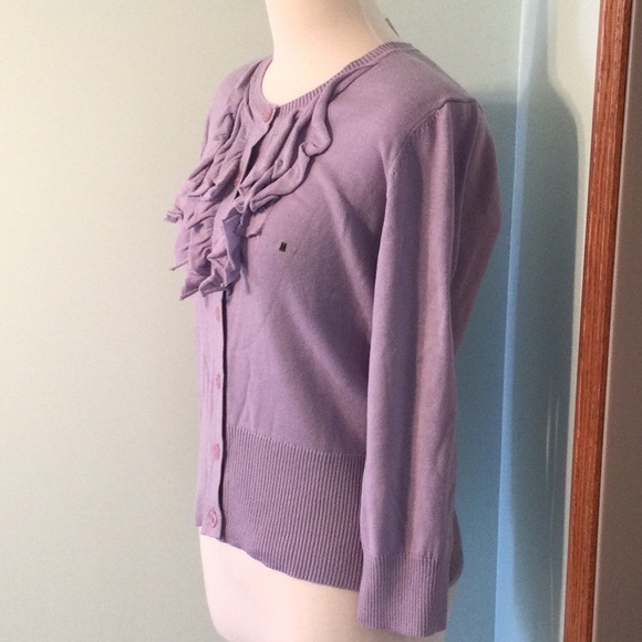 Van Heusen Lilac Button Sweater Cardigan Ruffles - Picture 2 of 6